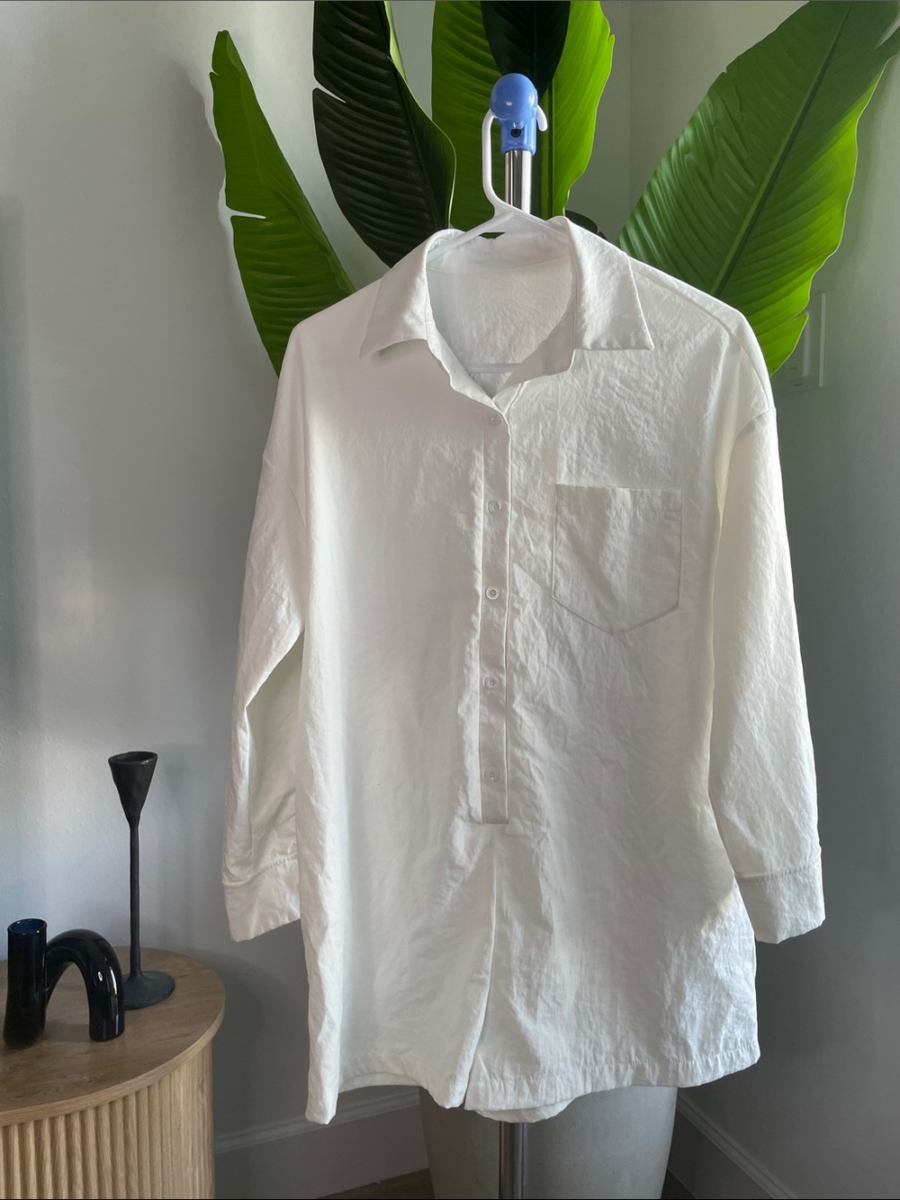 SHEIN White Casual Button-Down Long-Sleeve Romper